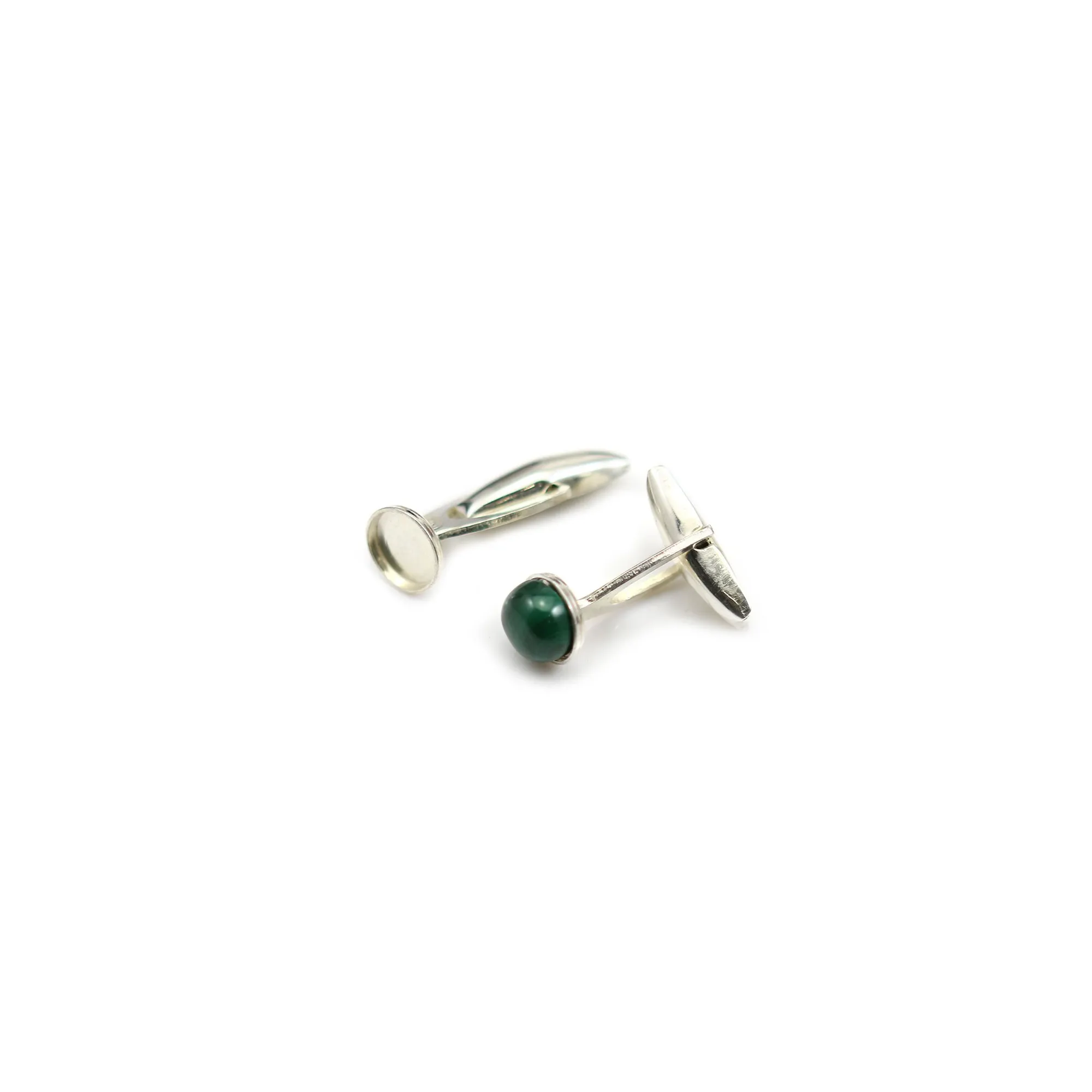 Boutons De Manchette ébauches – Noir Argent Rond Avec Cabochon – Monture Acier Inoxydable – DIY