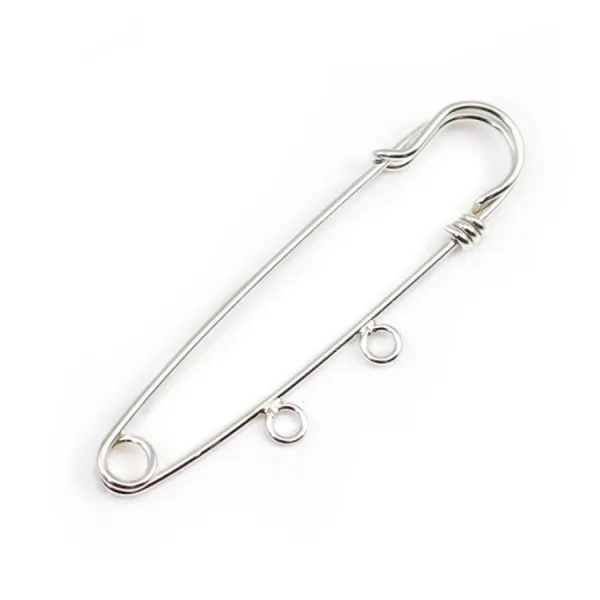 Argent 925 Epingle à broche 2 anneaux fermés 50 x15 mm x 1pc