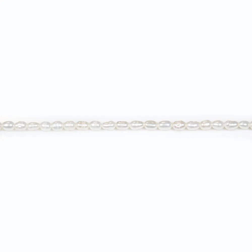 Perles de culture d'eau douce, blanche, olive/irrégulière, 3-3.5mm x 37cm