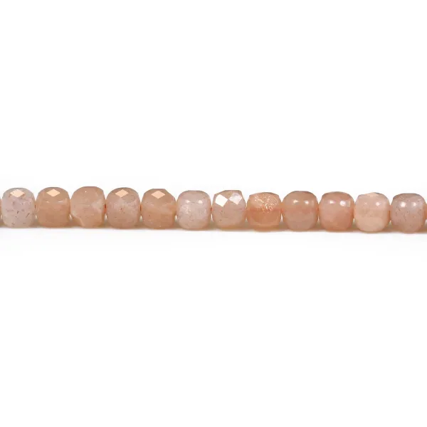 Orange moonstone, faceted cube shape, 4mm x 40cm