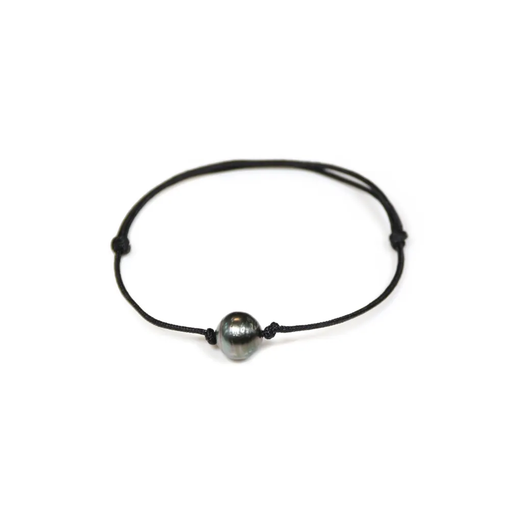 Bracelet en fil de polyester avec perles de culture de Tahiti