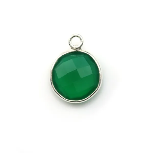 Agate verte ronde facettée sertie sur argent 925 11mm x 1pc