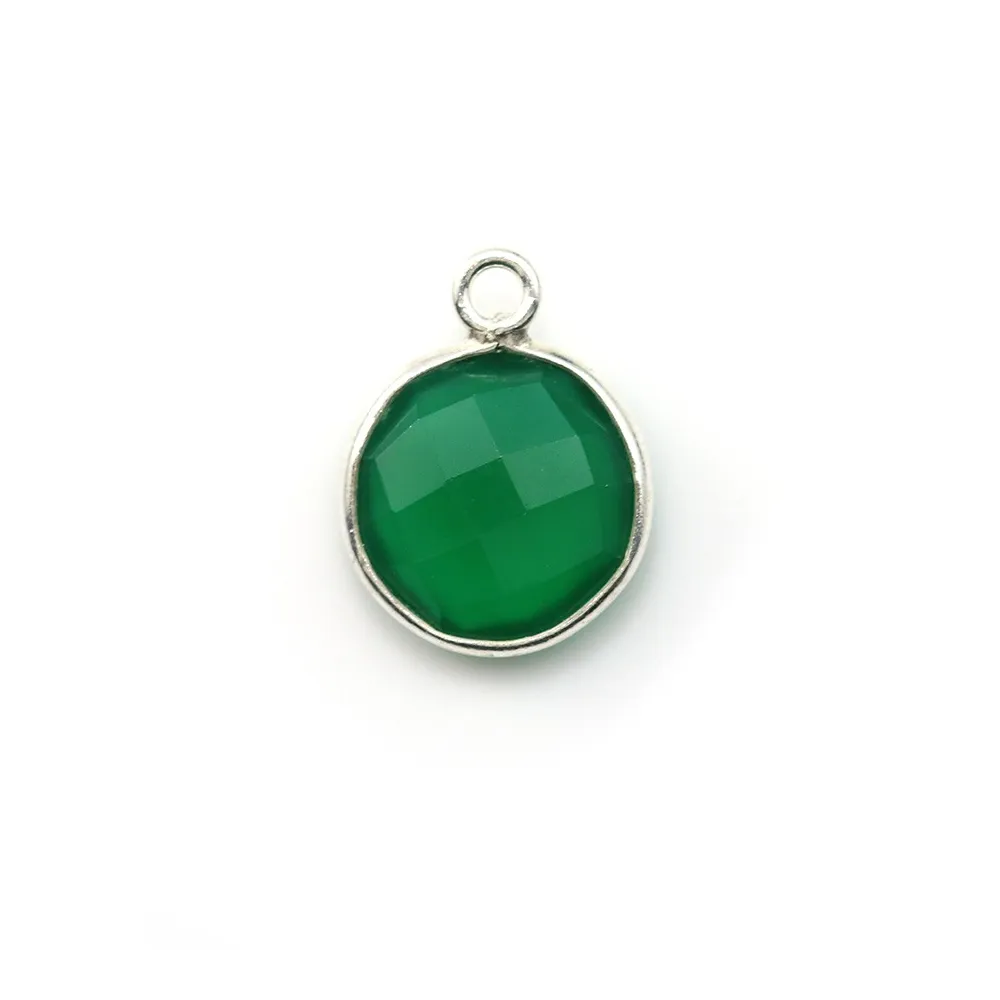 Faceted round shaped green agate set in 925 sterling silver 11mm x 1pc