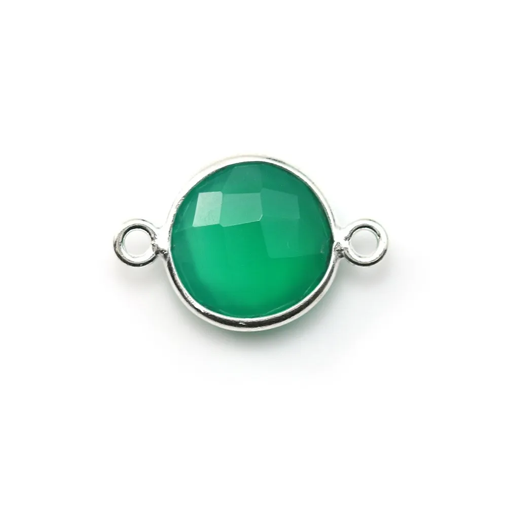 Faceted round green agate with 2 rings set in 925 sterling silver 11mm x 1pc