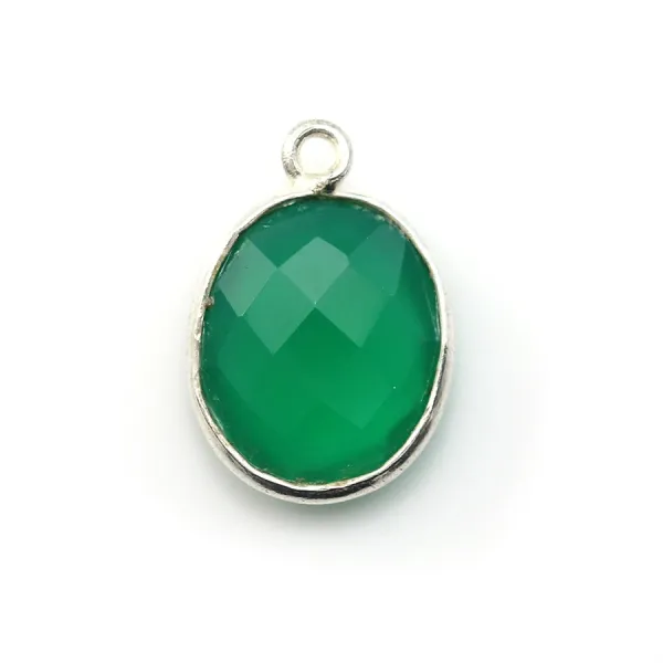 Ágata verde oval facetada montada em prata 11x16mm x 1pc