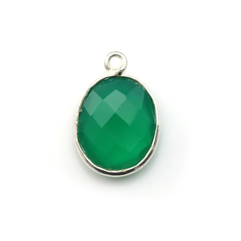 Agate verte ovale facettée sertie sur argent 925 11x13mm x 1pc