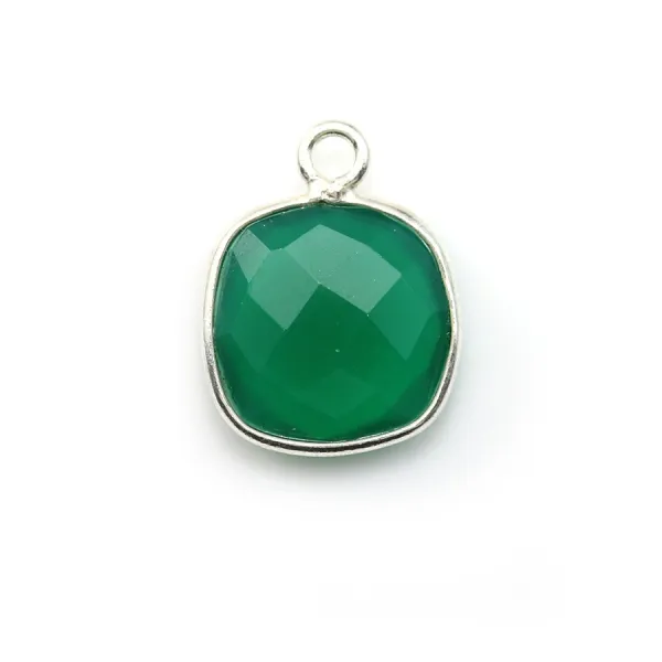Ágata verde em almofada facetada engastada em prata 11x15mm x 1pc
