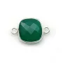 Agate verte en coussin facetté 2 anneaux sertie sur argent 925 11mm x 1pc