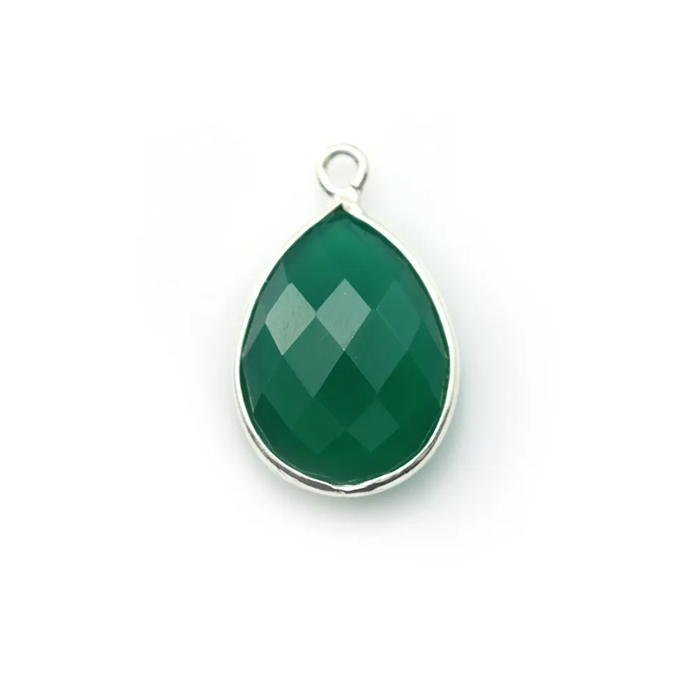 Agate verte goutte facettée sertie sur argent 925 13x17mm x 1pc