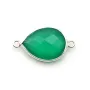 Agate verte goutte facettée à 2 anneaux sertie sur argent 925 13x17mm x 1pc