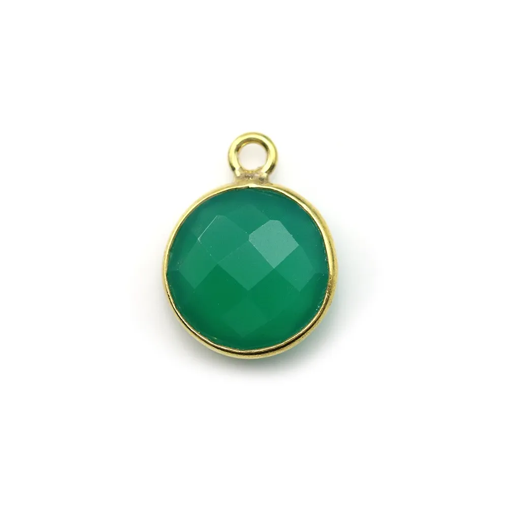 Agate verte ronde facettée sertie sur argent doré 11mm x 1pc