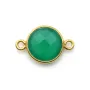 Agate verte ronde facettée 2 anneaux sertie sur argent doré 11mm x 1pc