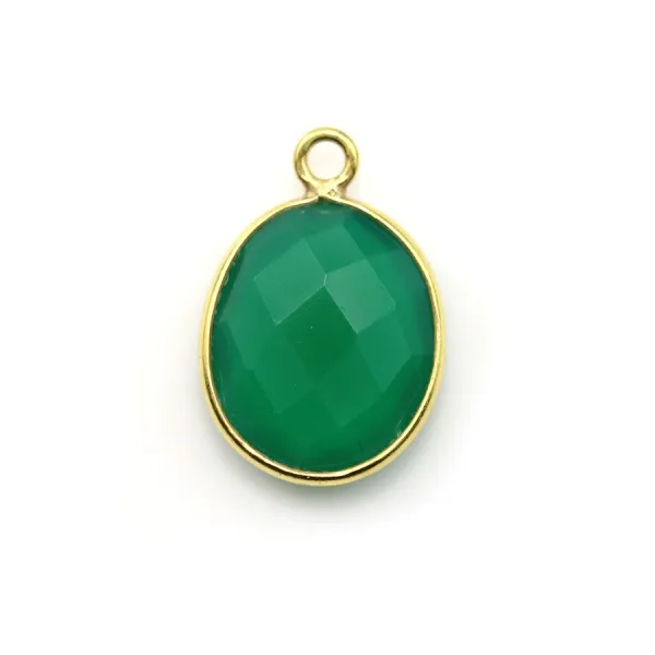 Faceted oval green agate set in gold-plated silver 11x13mm x 1pc