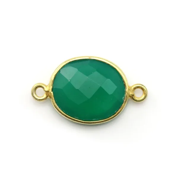 Agate verte ovale facettée sertie sur argent doré 2 anneaux 11x13mm x 1pc