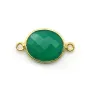 Agate verte ovale facettée sertie sur argent doré 2 anneaux 11x13mm x 1pc