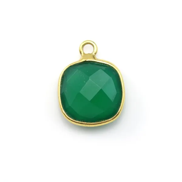 Agata verde almofada facetada cravada em prata 925 dourada a ouro fino 11x15mm x 1pc