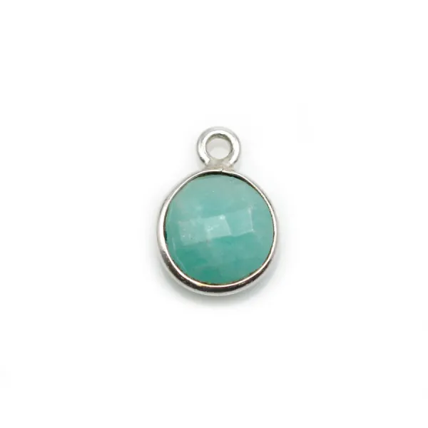 Amazonite ronde facettée sertie sur argent 9mm, un anneau x 1pc