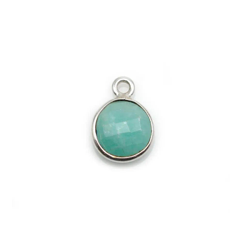 Amazonite ronde facettée sertie sur argent 9mm, un anneau x 1pc
