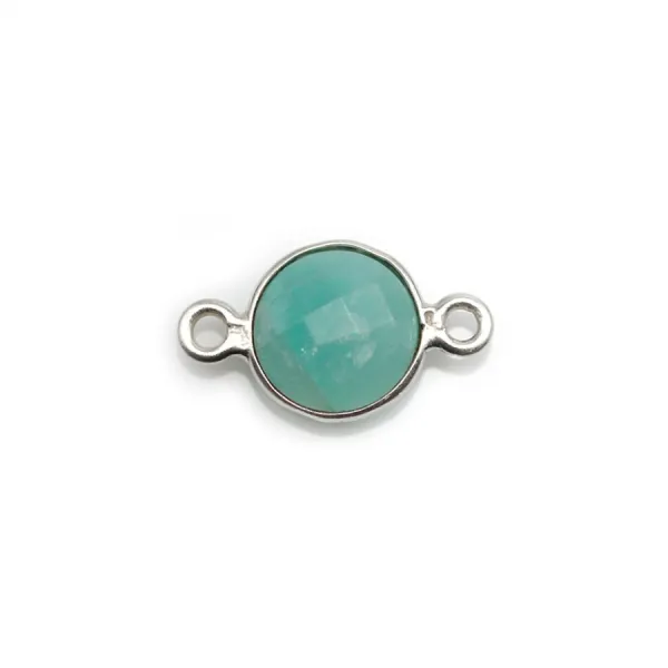 Amazonite ronde facettée sertie sur argent  9mm , 2 anneaux x 1pc