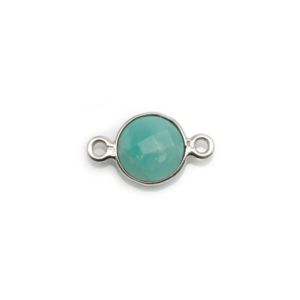 Amazonite ronde facettée sertie sur argent  9mm , 2 anneaux x 1pc