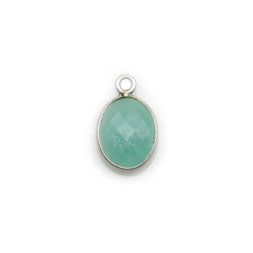 Amazonite ovale facettée sertie sur argent 9x11mm, un anneau x 1pc