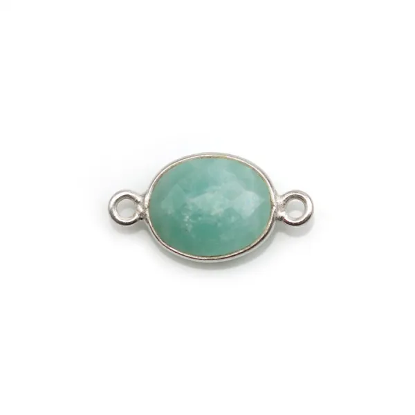 Amazonite ovale facettée sertie sur argent 9x11mm, 2 anneaux x 1pc