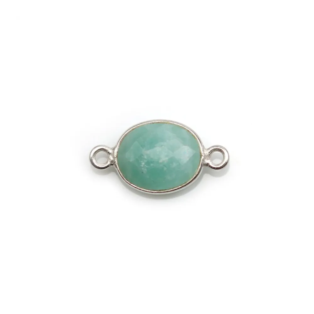 Amazonite ovale facettée sertie sur argent 9x11mm, 2 anneaux x 1pc