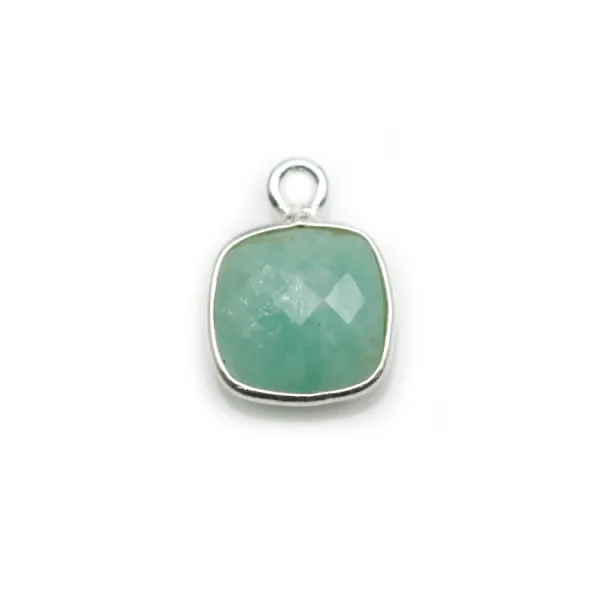Amazonite carré facettée sertie sur argent 9mm, un anneau x 1pc