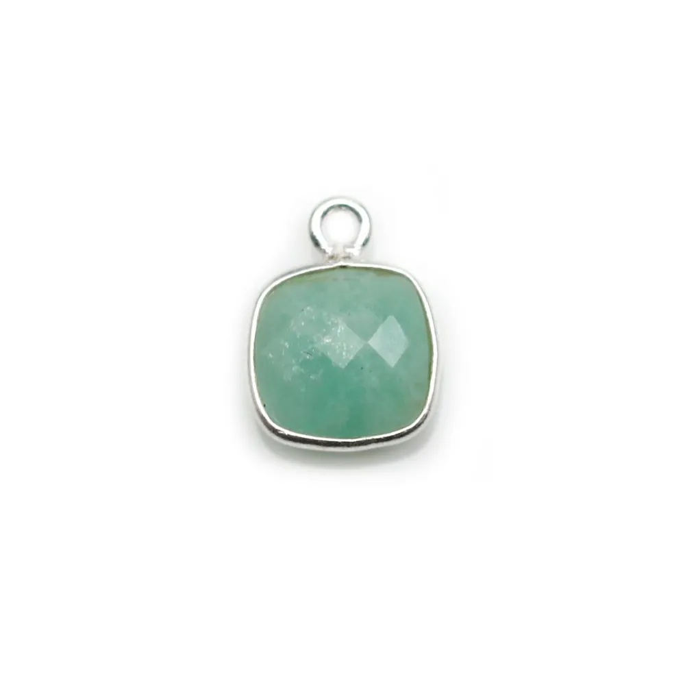 Amazonite carré facettée sertie sur argent 9mm, un anneau x 1pc