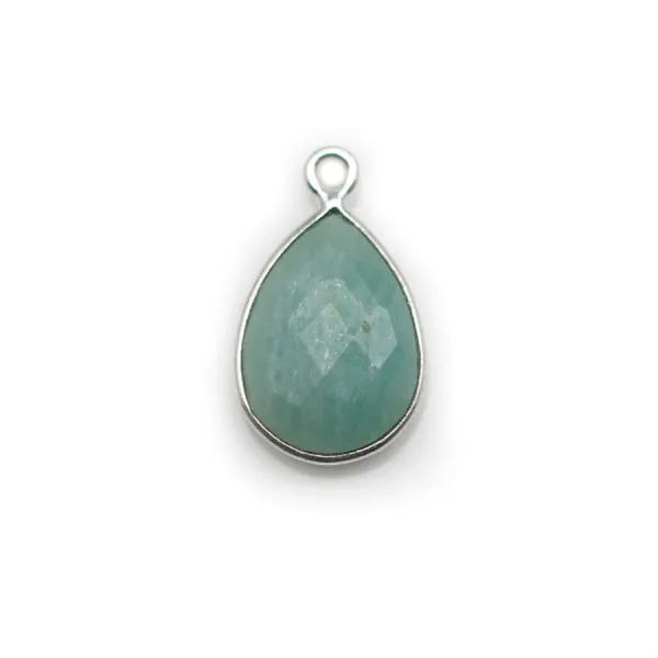 Amazonite goutte  facettée sertie sur argent 11x15mm, un anneau x 1pc