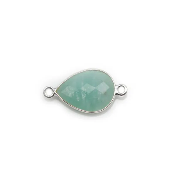 Faceted drop Amazonite set in silver 11x15mm, 2 rings  x 1pc