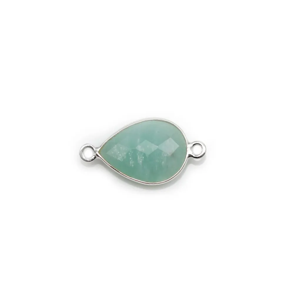 Faceted drop Amazonite set in silver 11x15mm, 2 rings  x 1pc