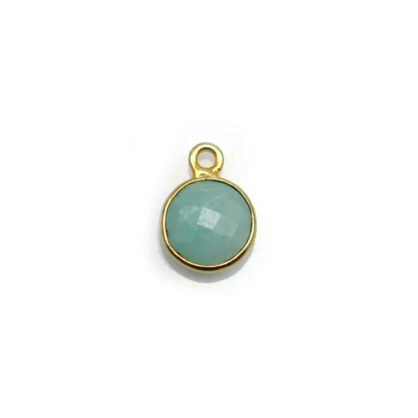 Amazonite ronde facettée sertie sur argent doré 9mm, un anneau x 1pc