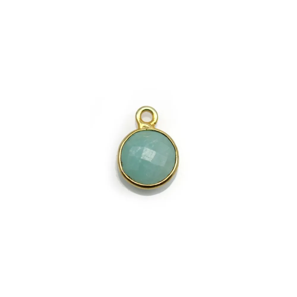 Faceted round Amazonite set in gold-plated silver 9mm x 1pc