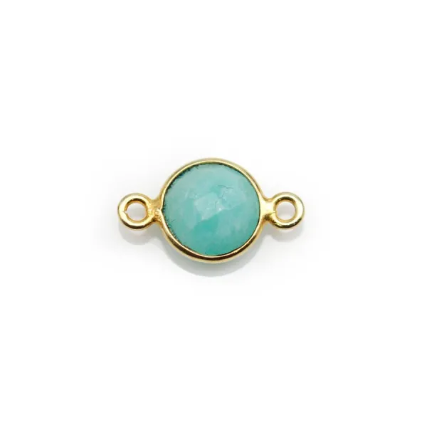 Amazonite ronde facettée sertie sur argent doré 9mm , 2 anneaux x 1pc