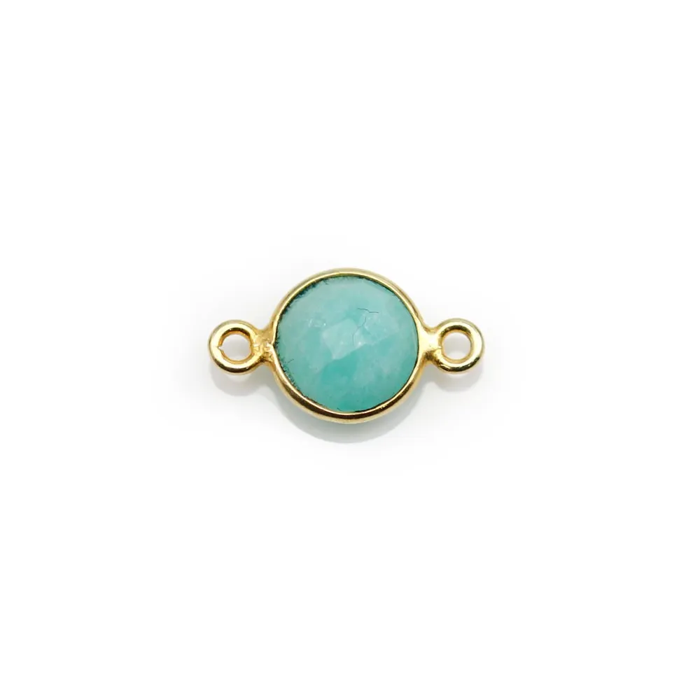 Amazonite ronde facettée sertie sur argent doré 9mm , 2 anneaux x 1pc
