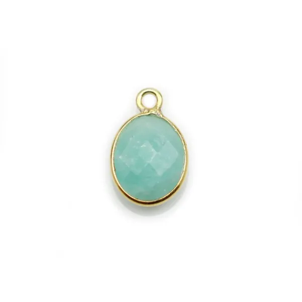 Amazonite ovale facettée sertie sur argent 925 doré à l'or fin 9x11mm, un anneau x 1pc