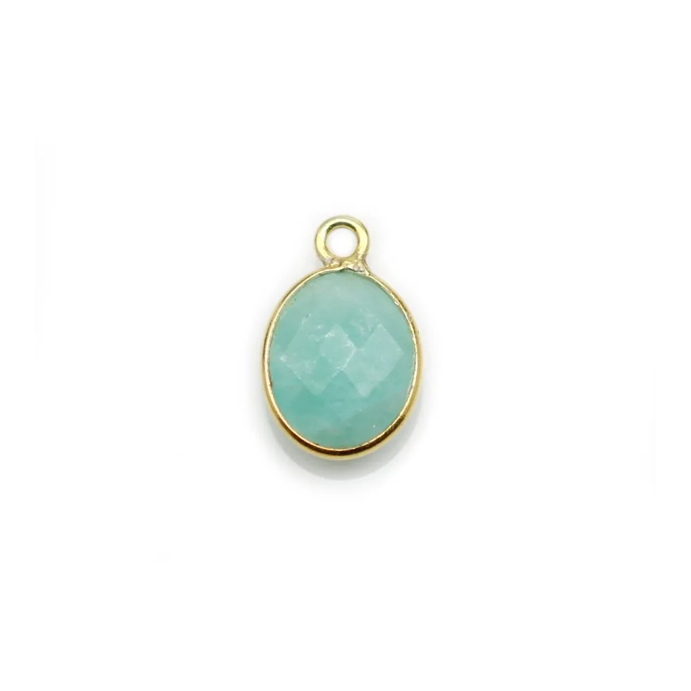 Amazonite ovale facettée sertie sur argent doré 9x11mm, un anneau x 1pc