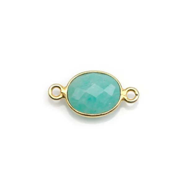 Amazonite ovale facettée sertie sur argent doré 9x11mm, 2 anneaux x 1pc