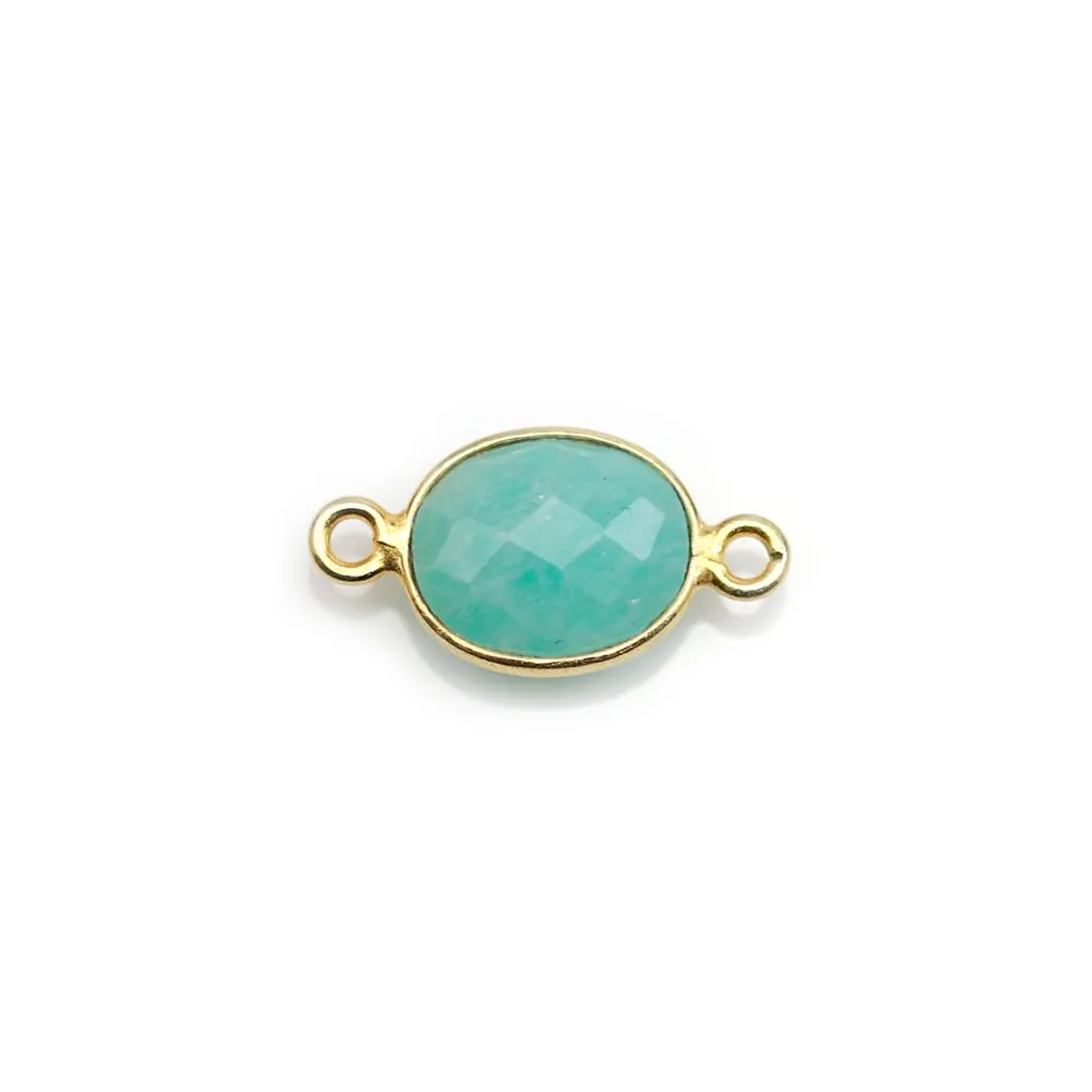 Amazonite ovale facettée sertie sur argent doré 9x11mm, 2 anneaux x 1pc