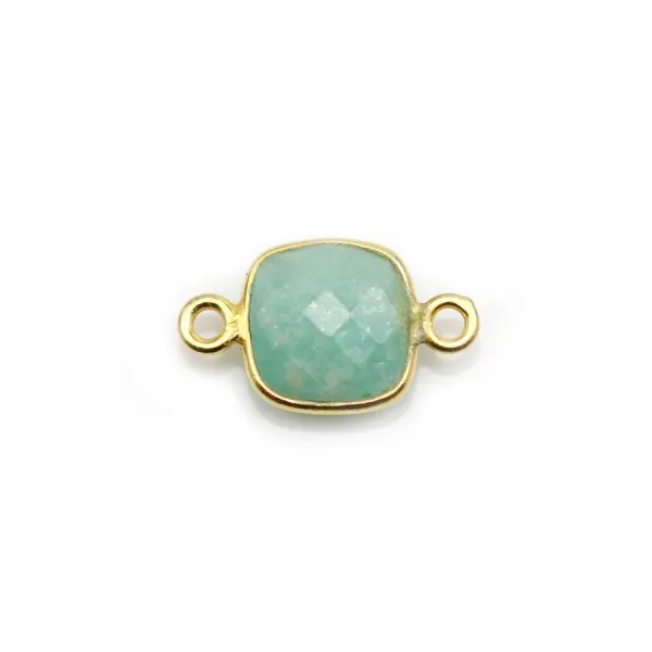 Amazonite carré facettée sertie sur argent doré 9mm, 2 anneaux x 1pc