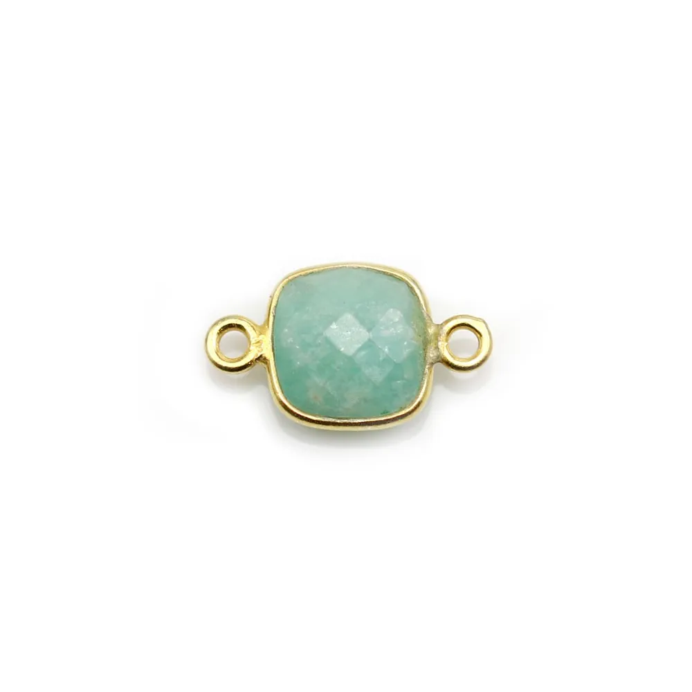 Faceted round chalcedony set in gold-plated silver 11mm x 1pc