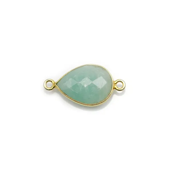Amazonite goutte  facettée sertie sur argent 925 doré à l'or fin 2 anneaux 11x15mm x 1pc