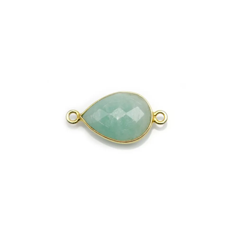 Faceted drop Amazonite set in gold-plated silver with 2 rings 11x15mm x 1pc