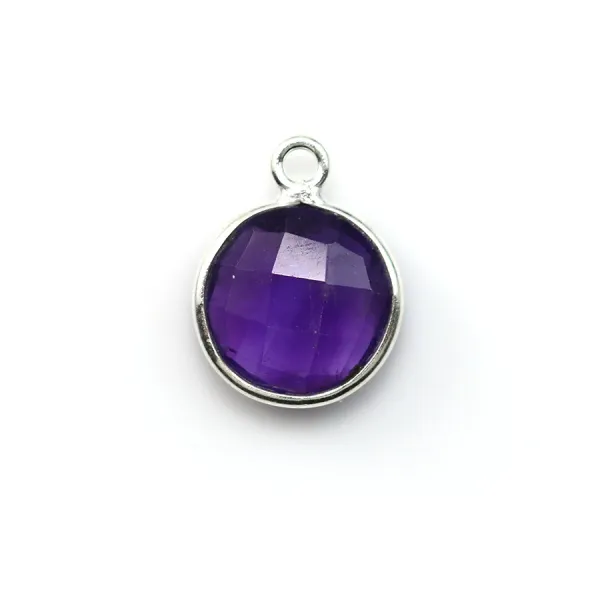 Faceted round amethyst set in sterling silver 11mm x 1pc