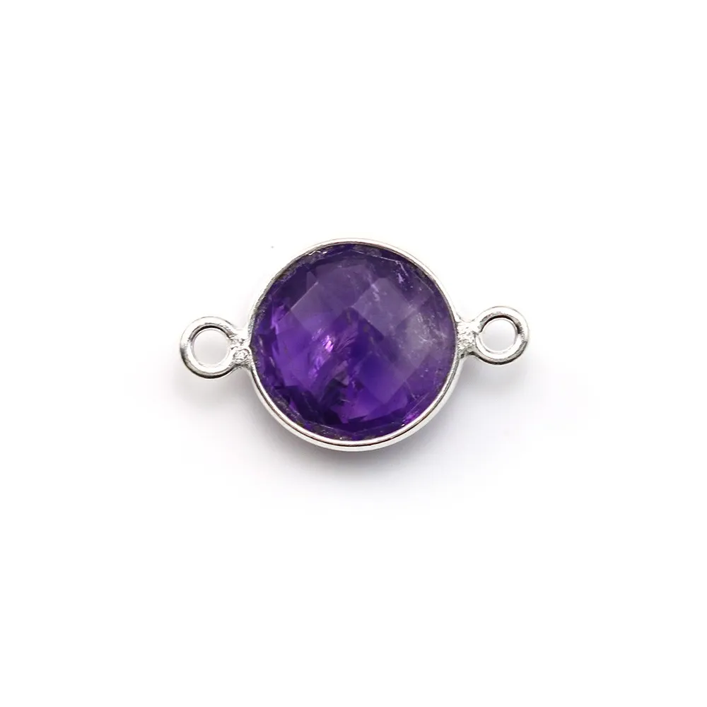 Faceted round amethyst set in sterling silver with 2 rings 11mm x 1pc