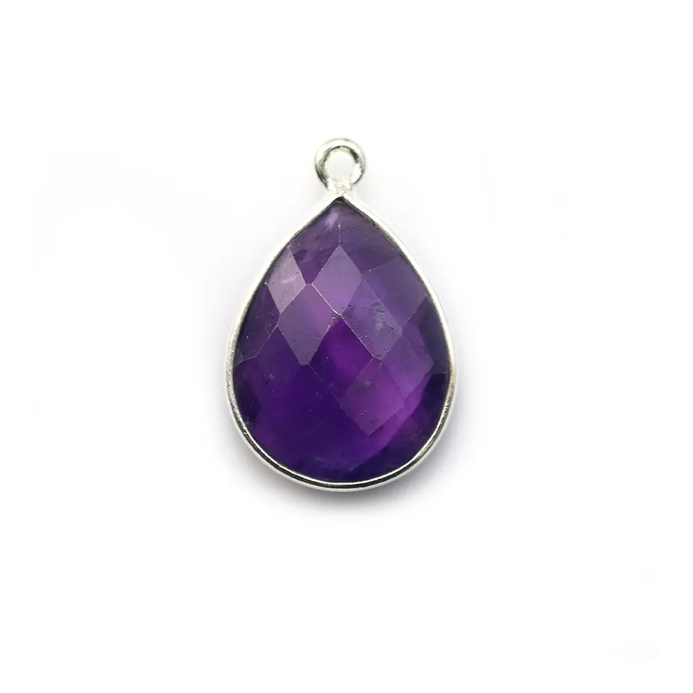 Améthyste goutte facettée sertie sur argent 925 13x17mm x 1pc