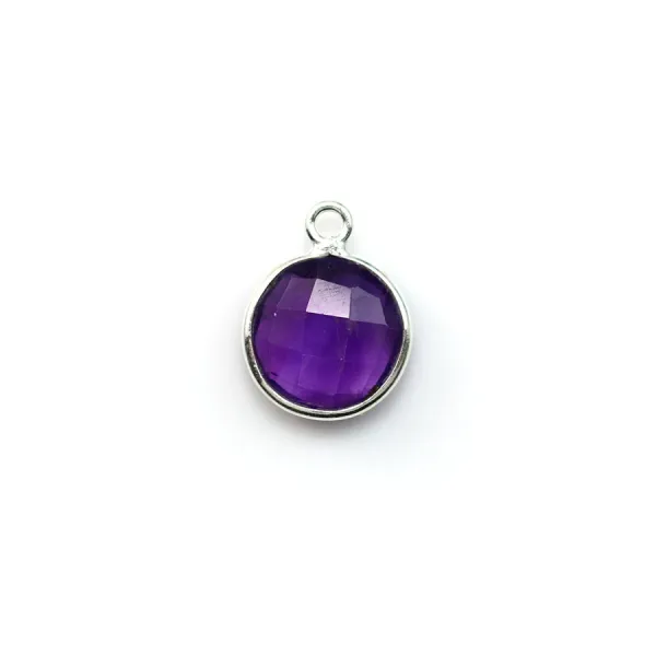 Faceted round amethyst set in silver 9mm, 1 ring  x 1pc