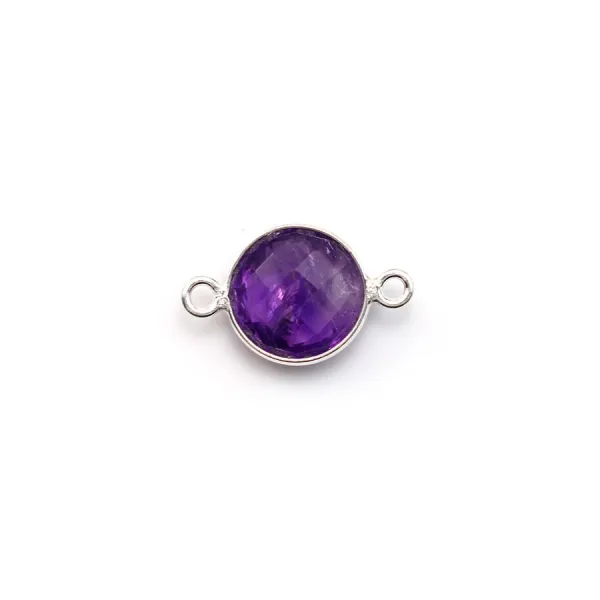 Faceted round amethyst set in silver with 2 rings 9mm x 1pc
