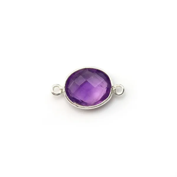 Faceted oval amethyst set in silver 11x13mm x 1pc
